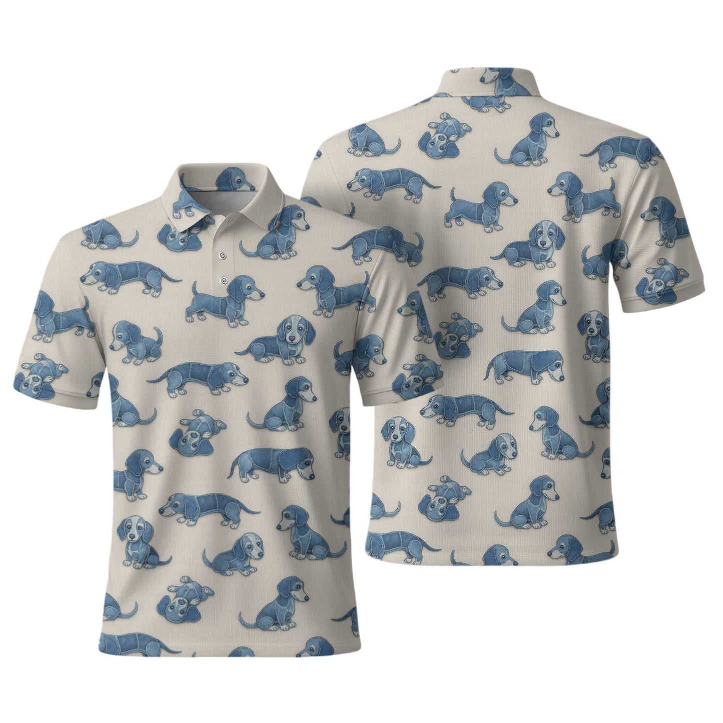 Playful Blue Dog Pattern Hawaiian Style, Wiener Dog T Shirt, Dachshund Shirt