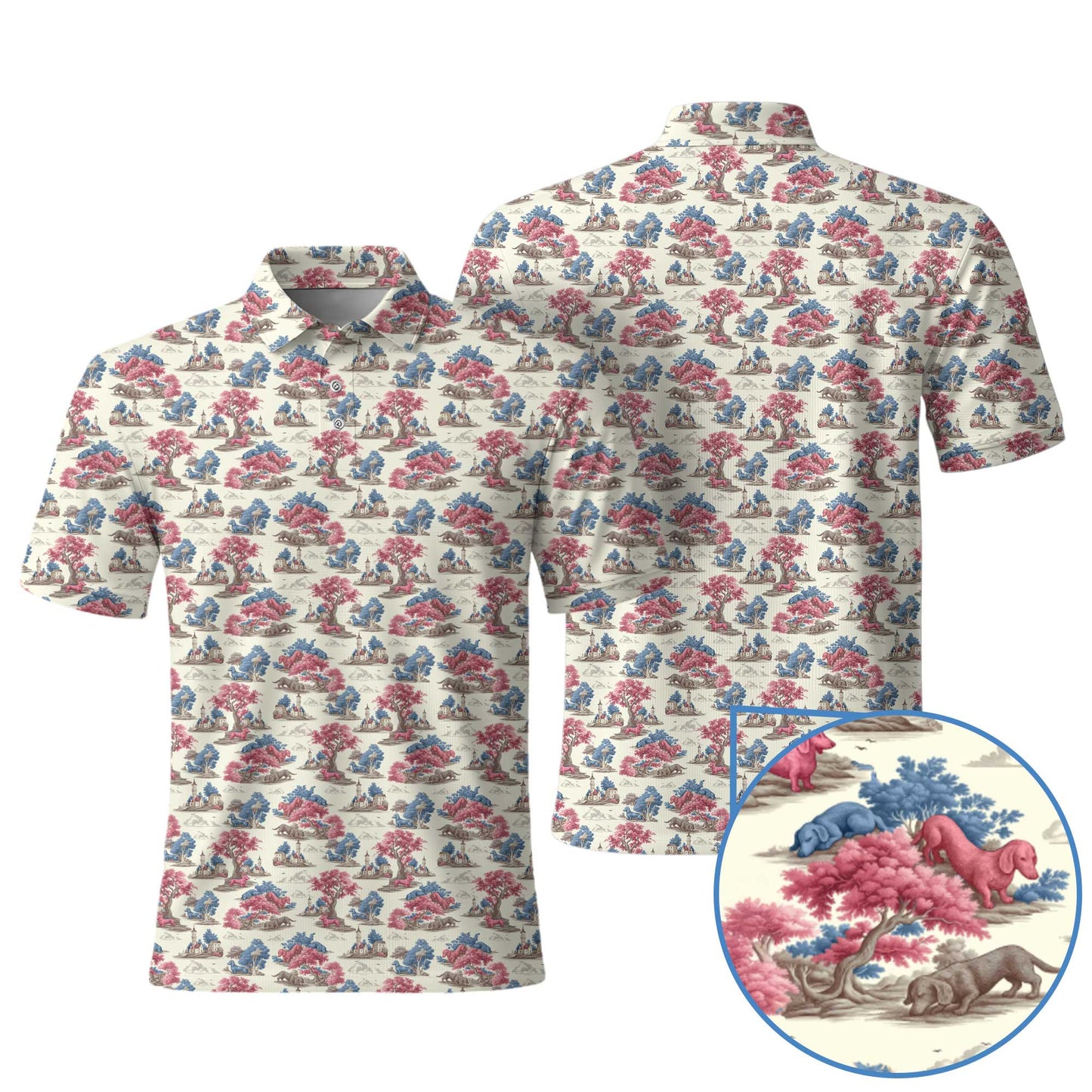 Vintage Toile Forest Pattern Polo, Dachshund Shirt, Wiener Dog T Shirts