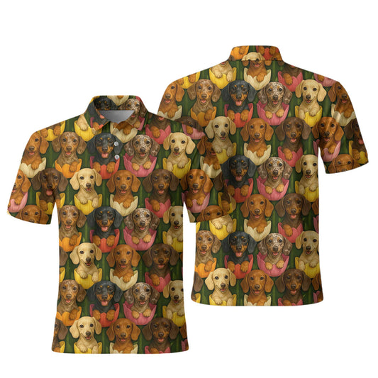 Cute Dachshund Shirt, Wiener Dog Shirts with Colorful Tulip Flower Pattern