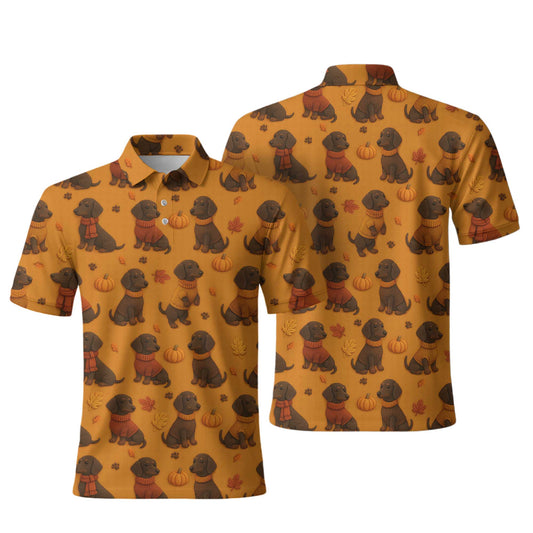 Pattern Dachshund Orange Shirt With Pumpkin And Autumn Leaves, Dachshund Halloween Shirt, Winter Dog Shirts