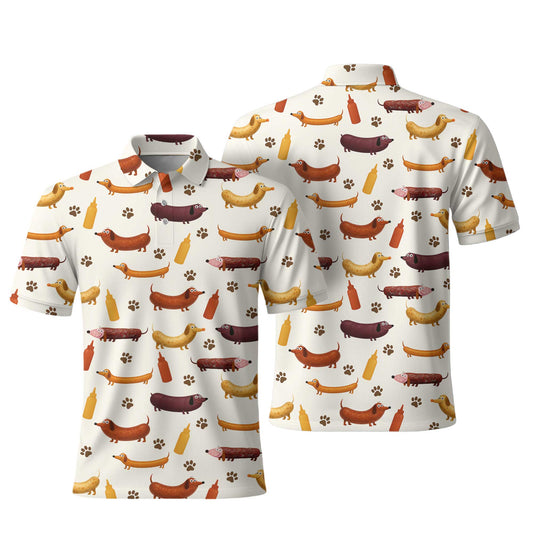 Wiener Dog T Shirt, Dachshund Shirt With Sausage Dog And Mustard Bottle Pattern