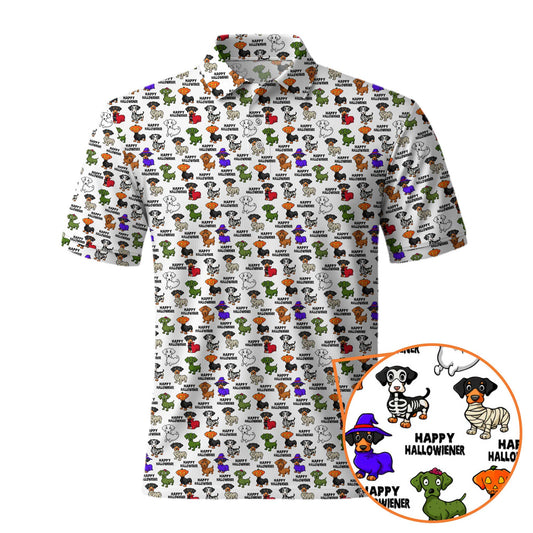 Happy Halloweiner White Shirt - Dachshund Christmas Shirt, Weiner Dog Tee, Pattern Polos For Spooky Season