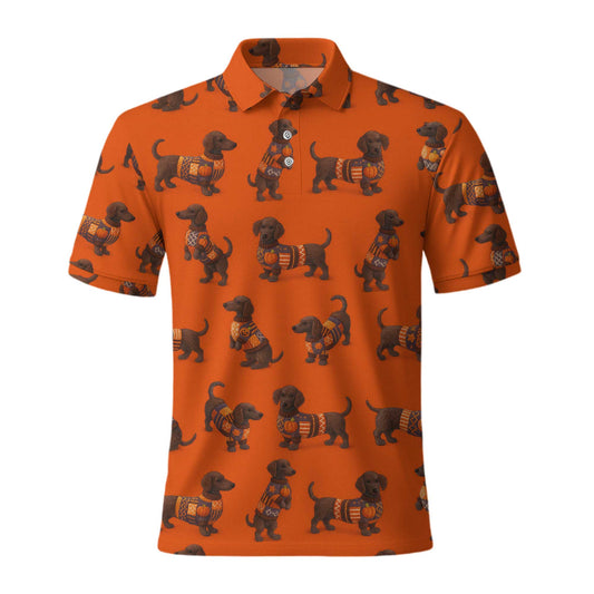 Dachshund Pattern Orange Shirt - Dachshund Christmas Shirt, Weiner Dog Tee, Pattern Polos For Spooky Season