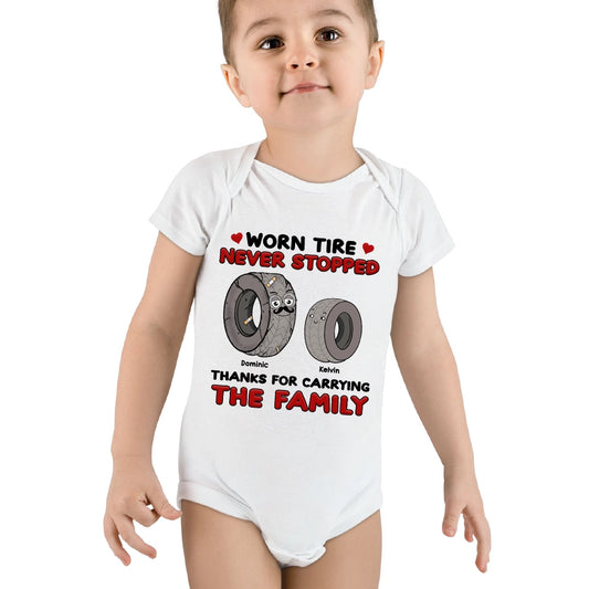 Worn Tire - Never Stopped - Personalized 100% Organic Cotton Baby Bodysuit