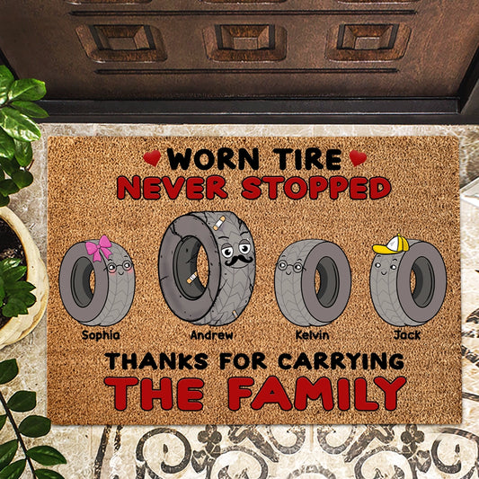 Worn Tire - Never Stopped - Personalized 100% Organic Custom Doormat  – The Perfect Eco-Friendly Welcome!