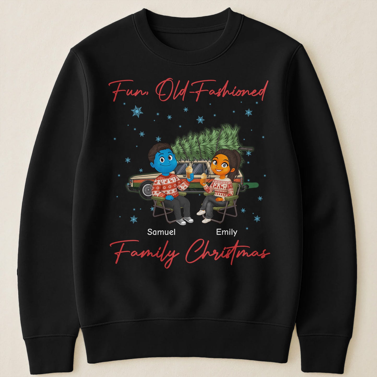 Fun, Old-Fashioned Family Christmas - Personalized Christmas Sweatshirt - Couple