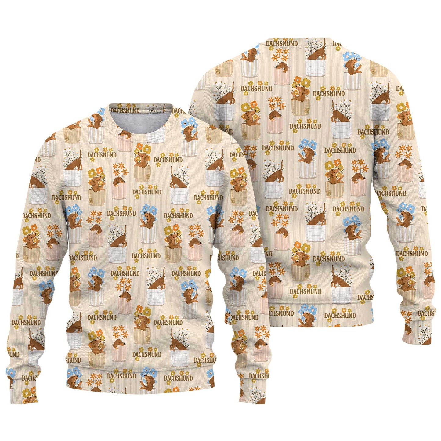 Whimsical Dachshund In Flower Pots Vintage Polo, Dachshund T Shirt, Wiener Dog T Shirt