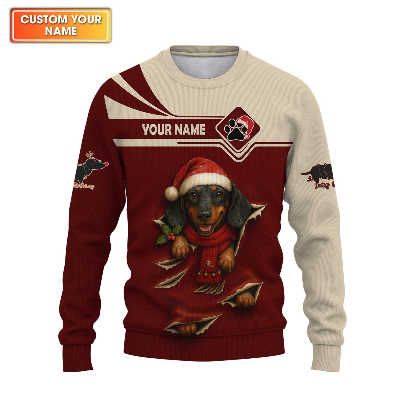 Festive Dachshund Breakthrough Hoodie, Personalized Dachshund Shirt, Wiener Dog T Shirt