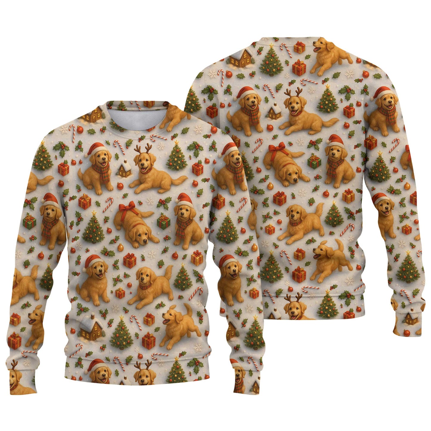 Funny Cute Golden Holiday Pattern Polo, Christmas Golden Retriever Shirt, Golden Retriever T Shirt