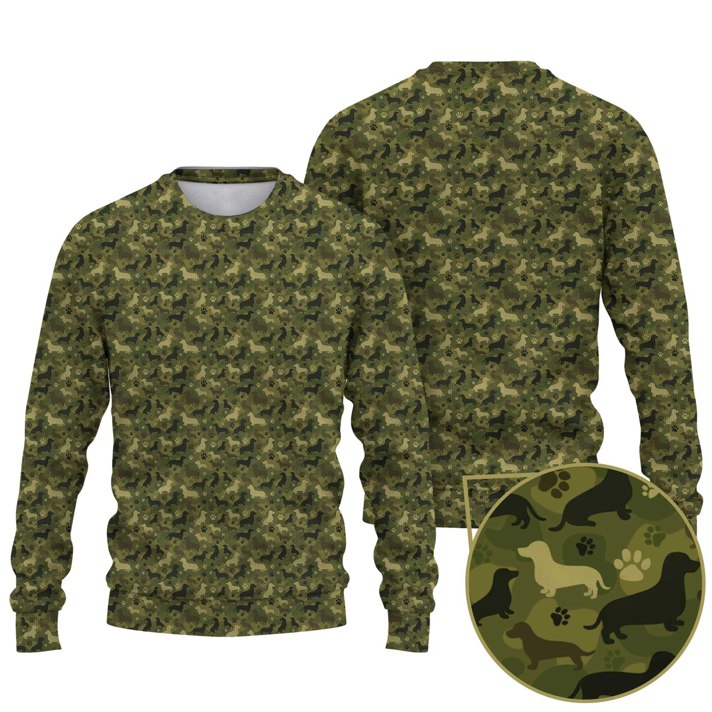Green Camo Dog Silhouette Pattern Bomber Jacket, Shirts For Dachshunds, Dachshund Sweatshirt