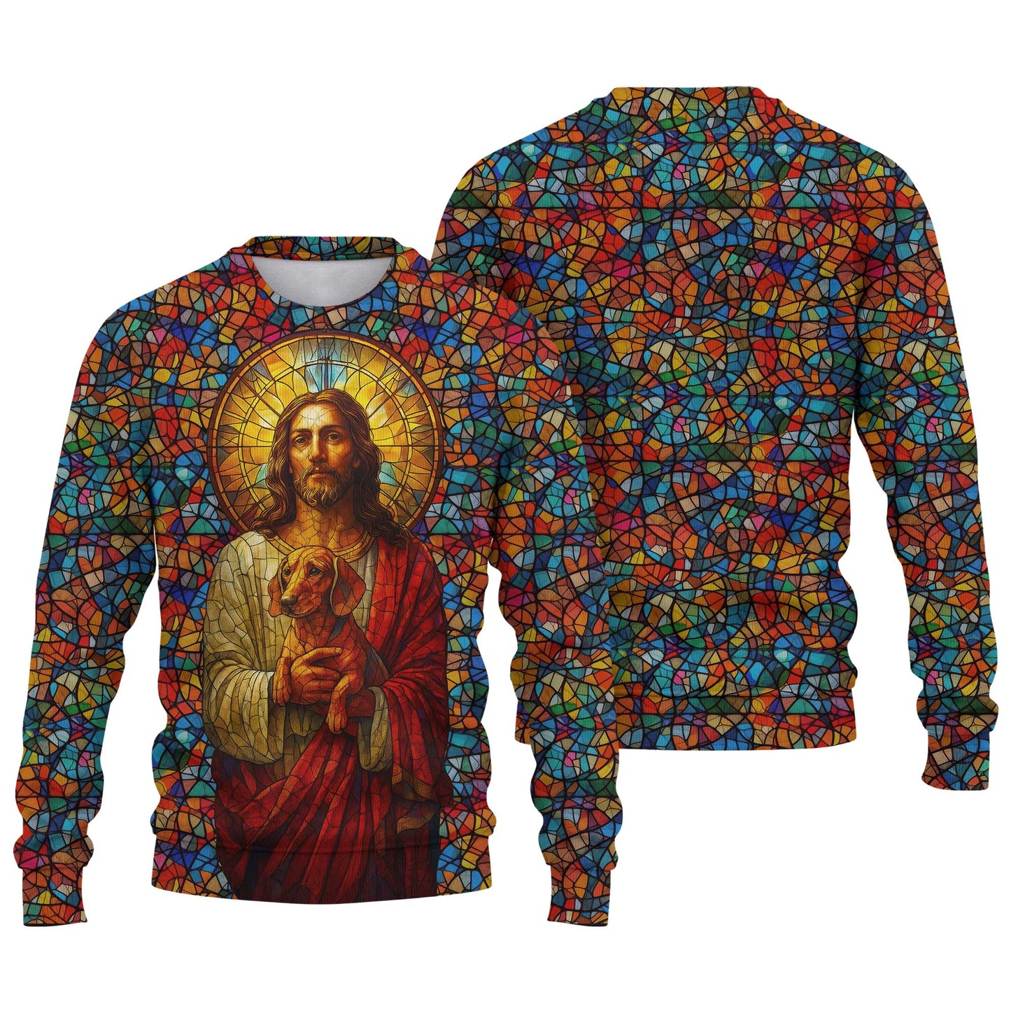 Colorful Stained Glass Jesus Hoodie, Dachshund Shirt, Wiener Dog T Shirt
