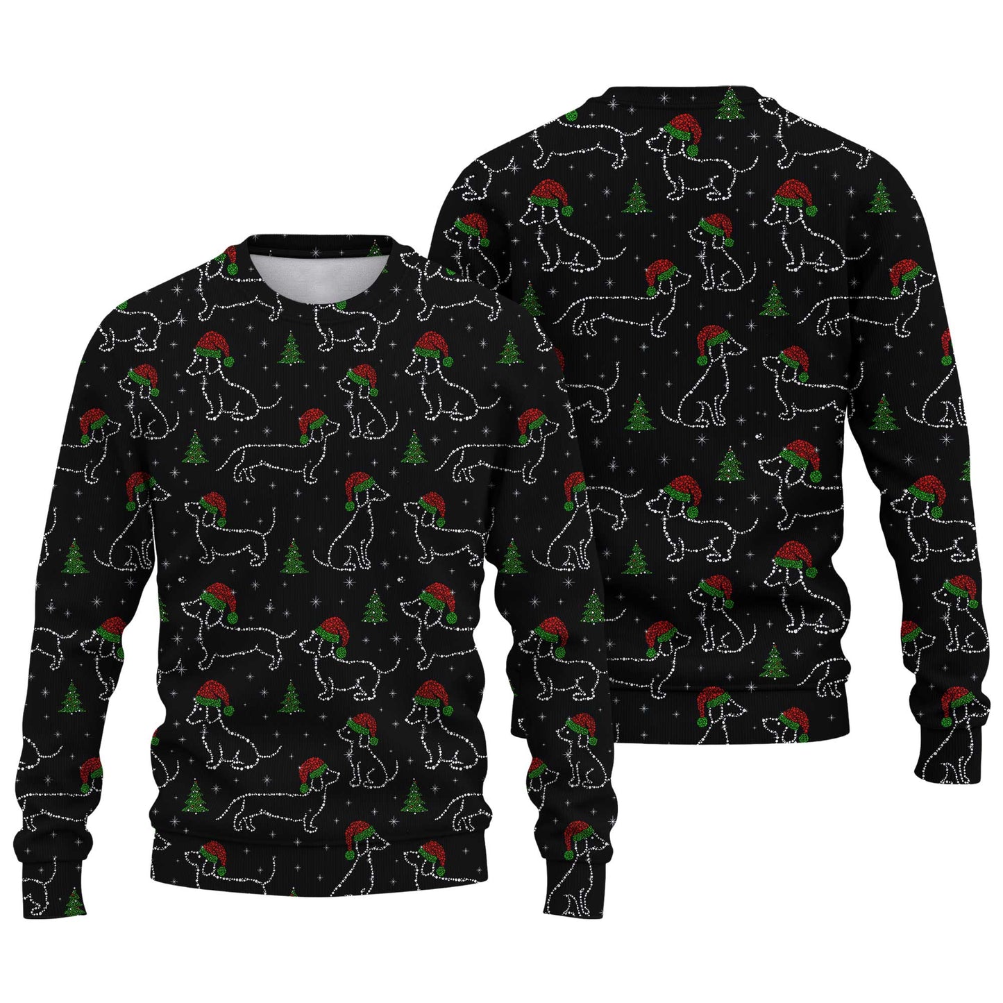 Christmas Lights Sparkling Santa Cute Holiday Pattern Polo, Festive Black Shirt, Dachshund T Shirt, Wiener Dog T Shirt