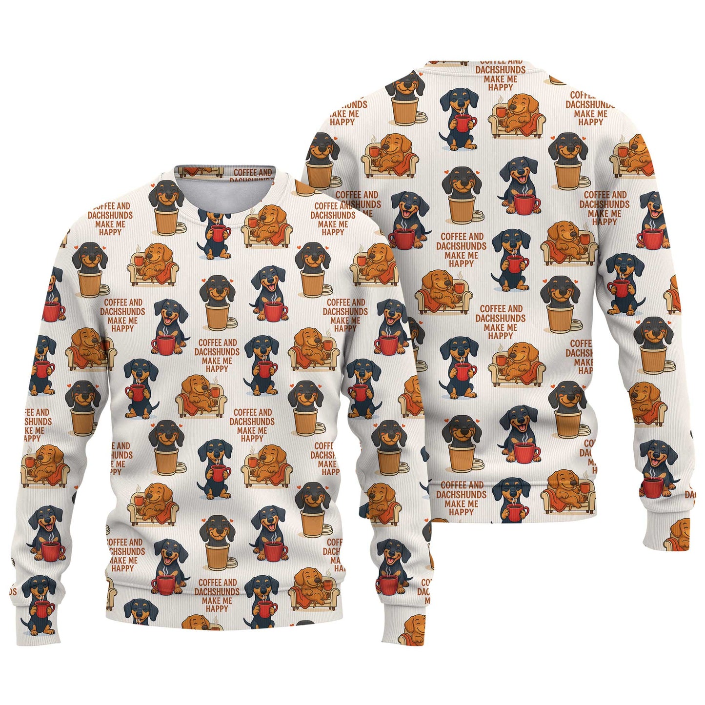 Funny Coffee And Dachshund Pattern Polo, Dachshund Shirt, Wiener Dog T Shirts