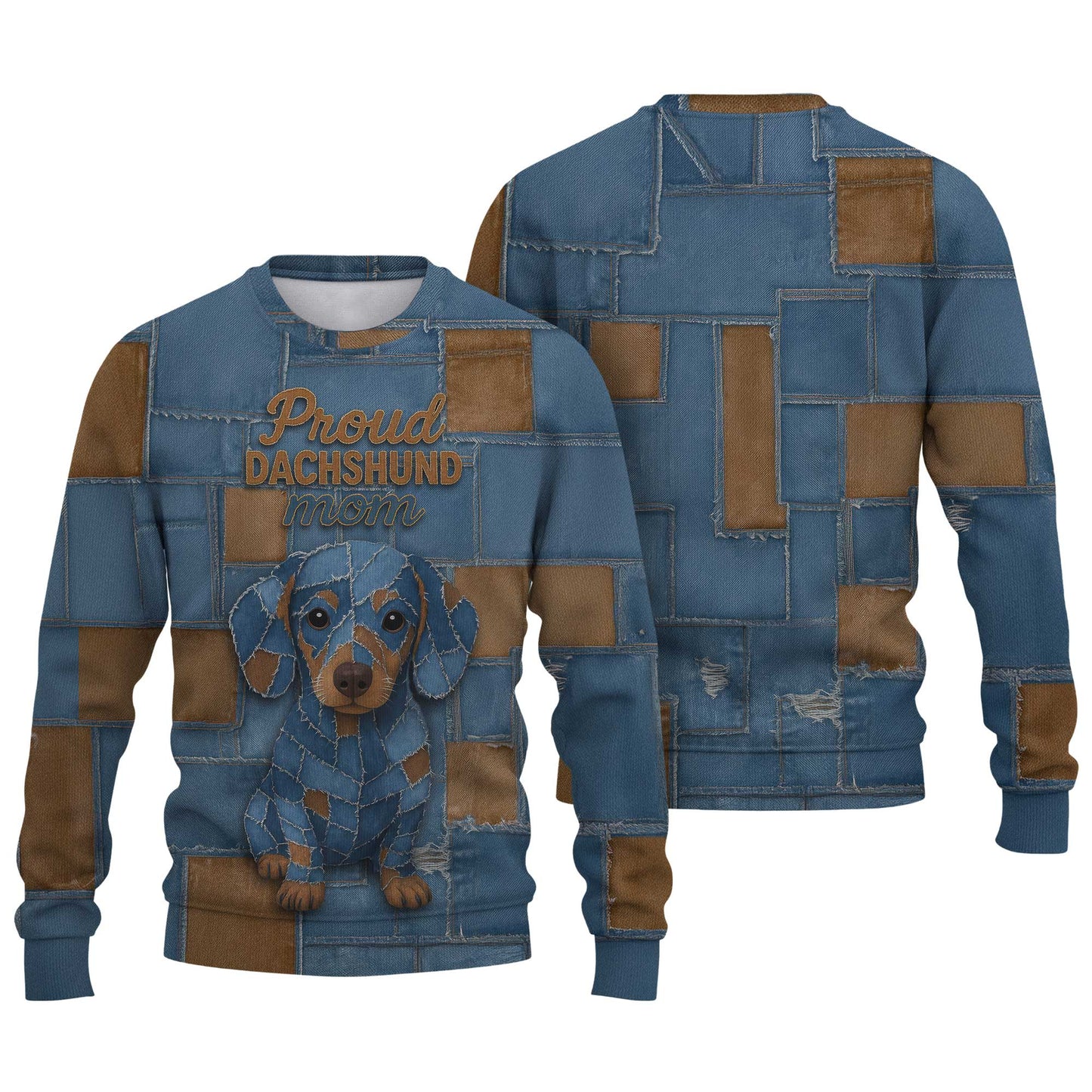 Proud Dachshund Mom Shirt, Cute Wiener Dog Denim Patchwork T Shirt for Dog Lovers