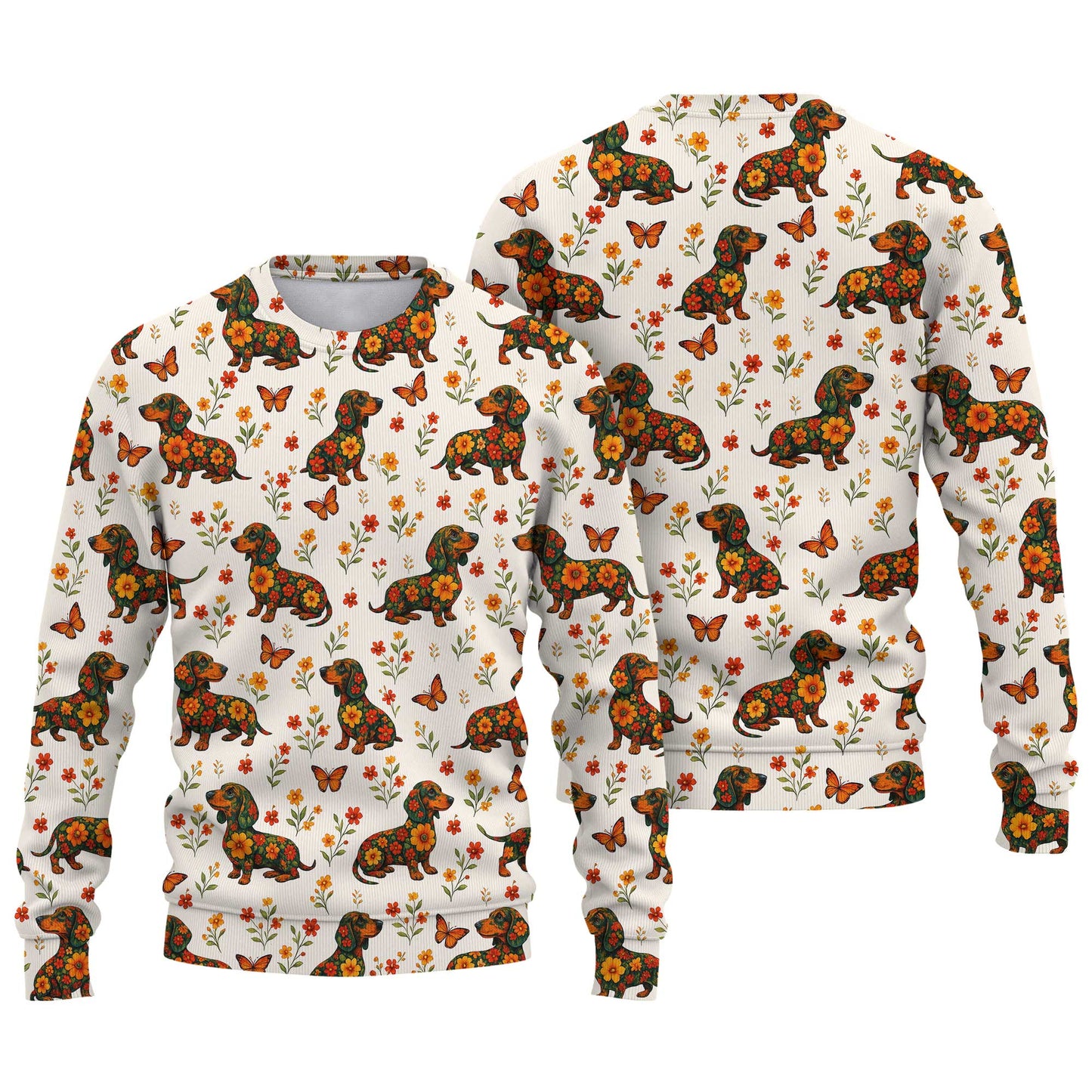 Floral And Butterfly Pattern Polo, Dachshund Sweatshirt, Wiener Dog Shirts