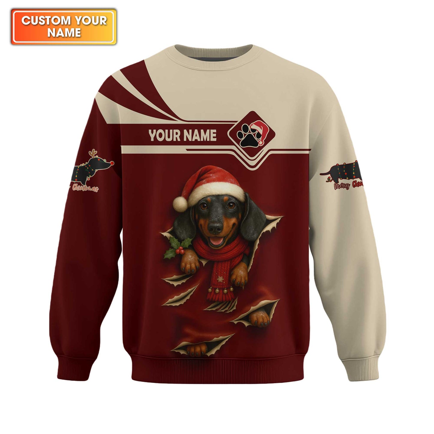 Festive Dachshund Breakthrough Hoodie, Personalized Dachshund Shirt, Wiener Dog T Shirt