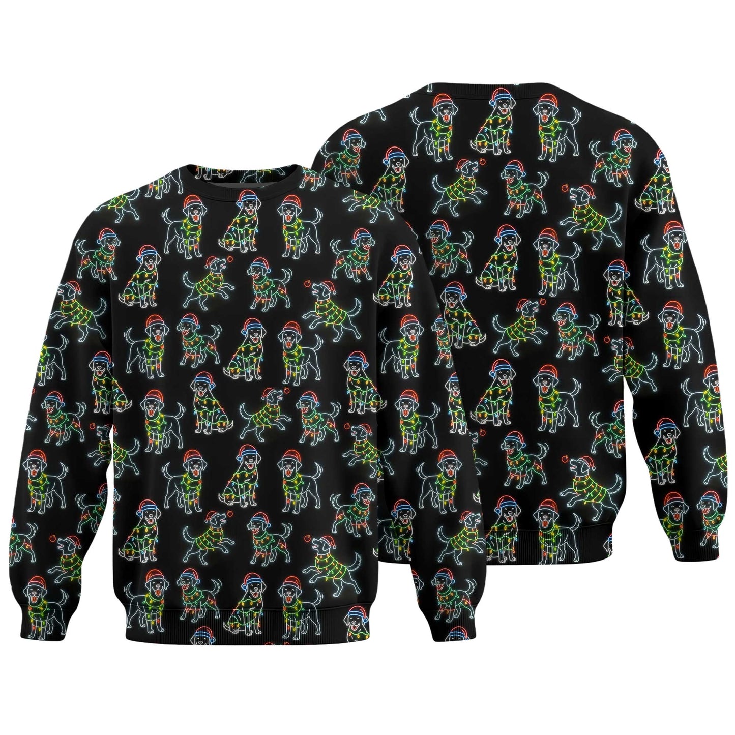 Colorful Neon Labrador Santa Christmas Black Polo, Christmas Labrador T Shirt, Labrador Dog Shirt