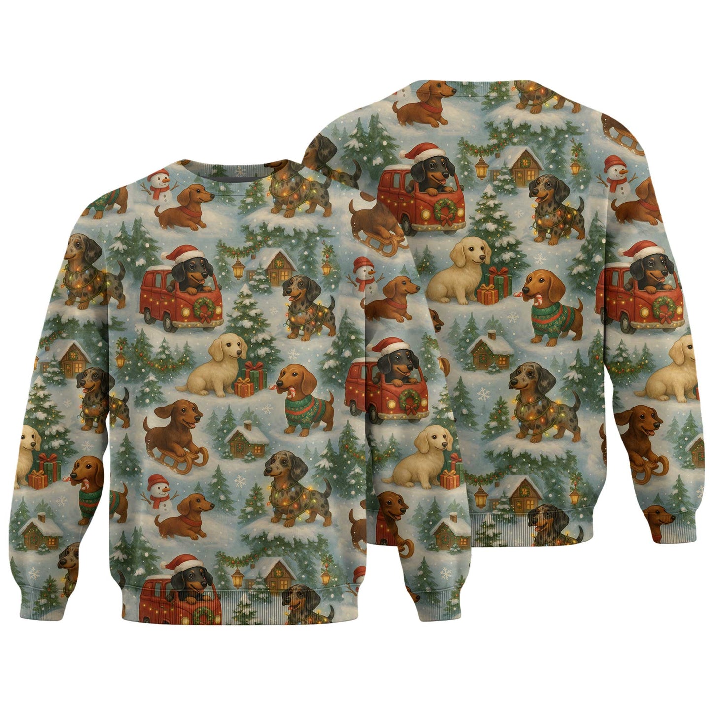 Vintage Christmas Winter Snow Landscape Pattern Polo, Dachshund T Shirt, Wiener Dog T Shirt