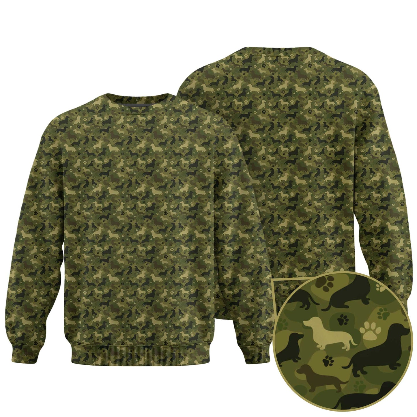 Green Camo Dog Silhouette Pattern Bomber Jacket, Shirts For Dachshunds, Dachshund Sweatshirt