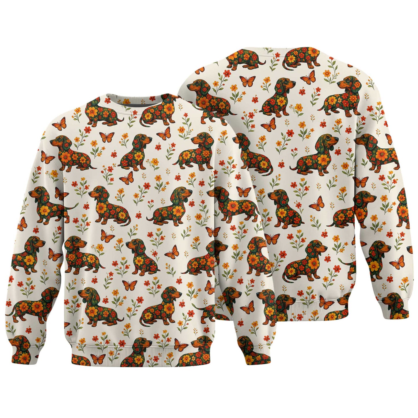 Floral And Butterfly Pattern Polo, Dachshund Sweatshirt, Wiener Dog Shirts