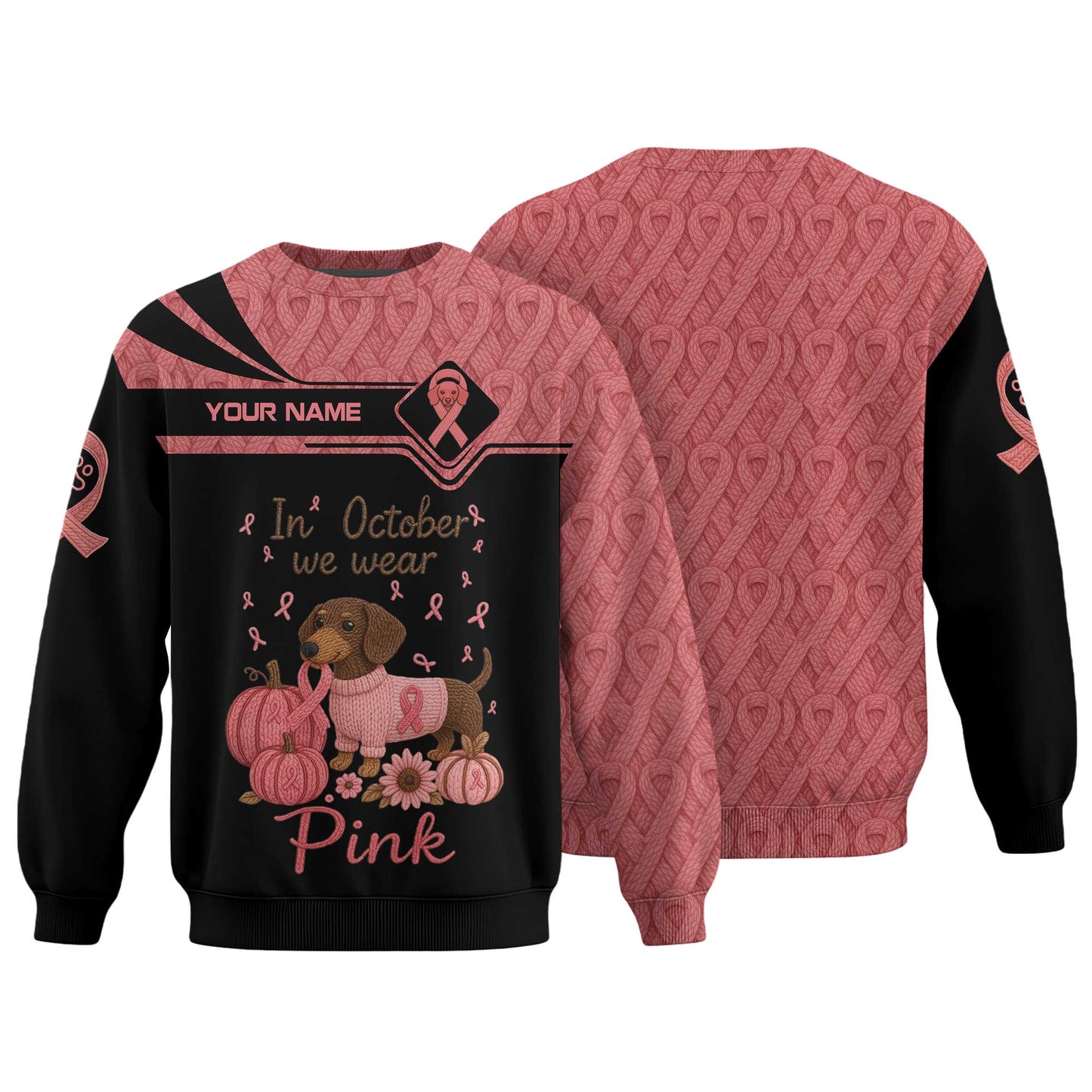 In October We Wear Pink Shirt - Cute Dachshund Dog Lovers - Custom Name Shirt
