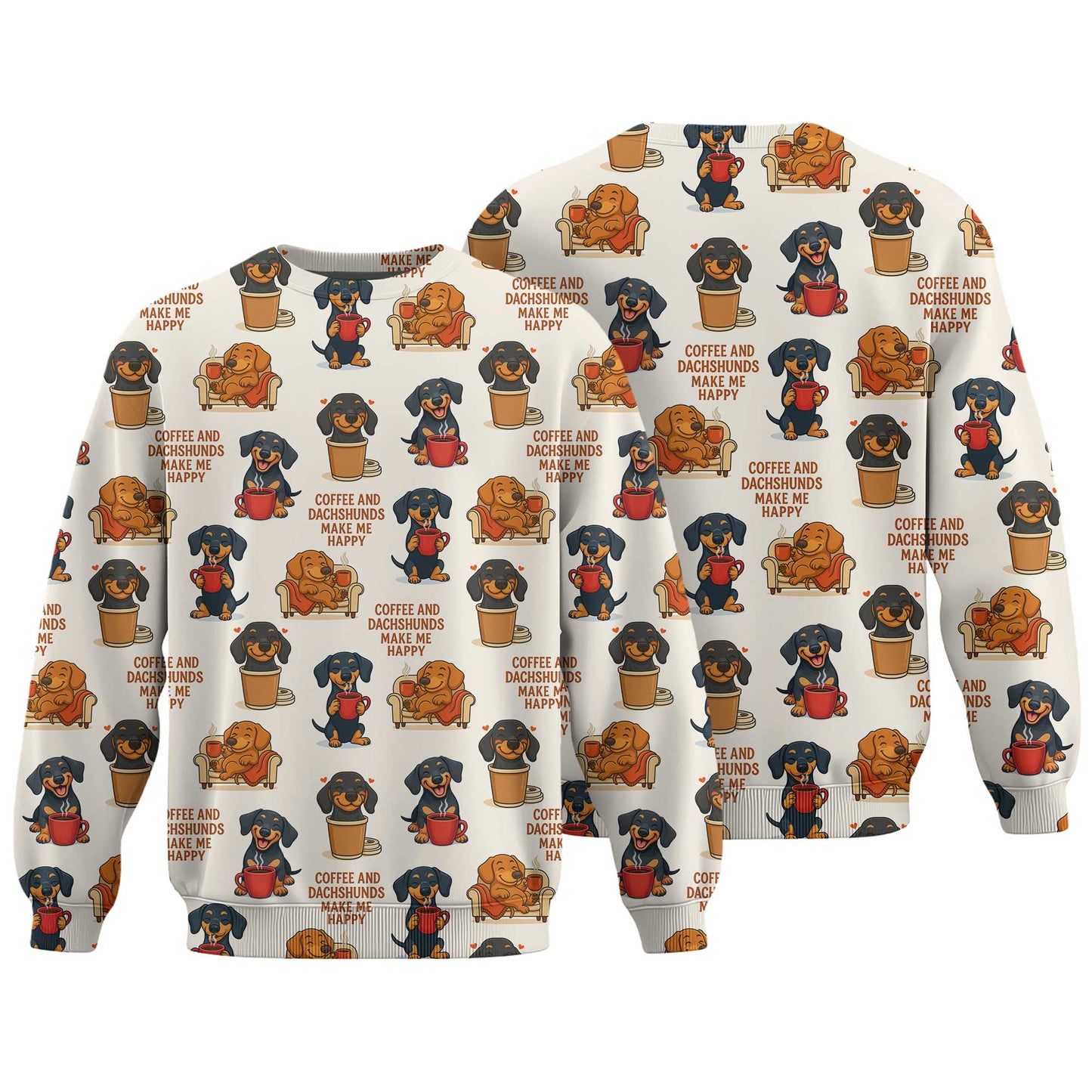 Funny Coffee And Dachshund Pattern Polo, Dachshund Shirt, Wiener Dog T Shirts