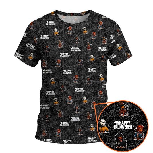 Dachshund Halloween Shirt, Funny Weiner Dog Shirts, Pattern Polos For Spooky Season