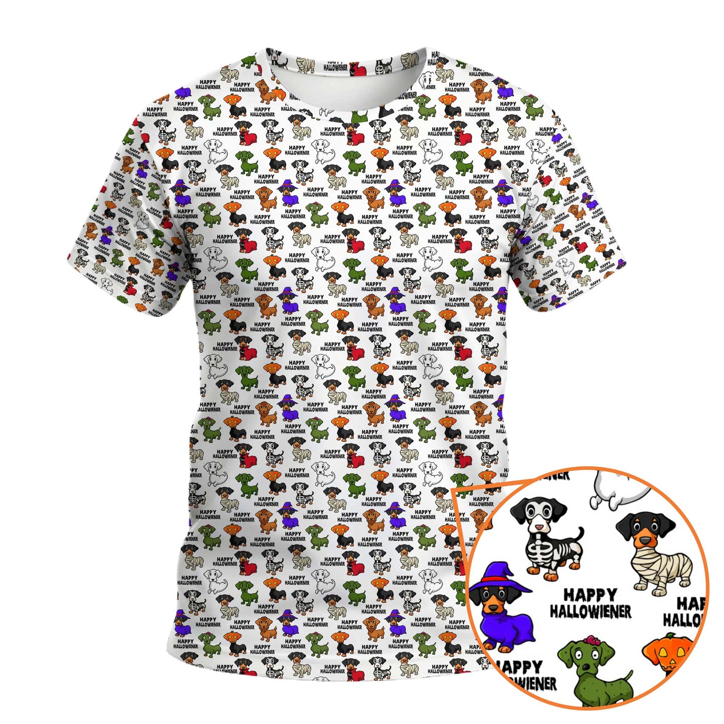 Happy Halloweiner White Shirt - Dachshund Christmas Shirt, Weiner Dog Tee, Pattern Polos For Spooky Season