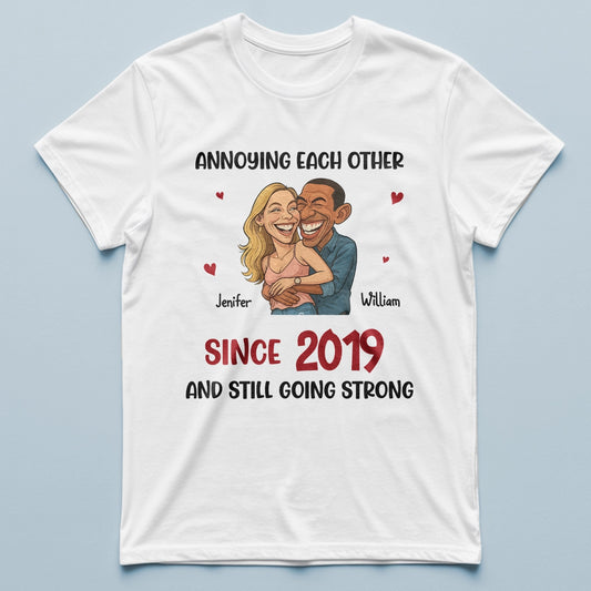 Couple Annoying Each Other Funny Cartoon - Personalized T-Shirt