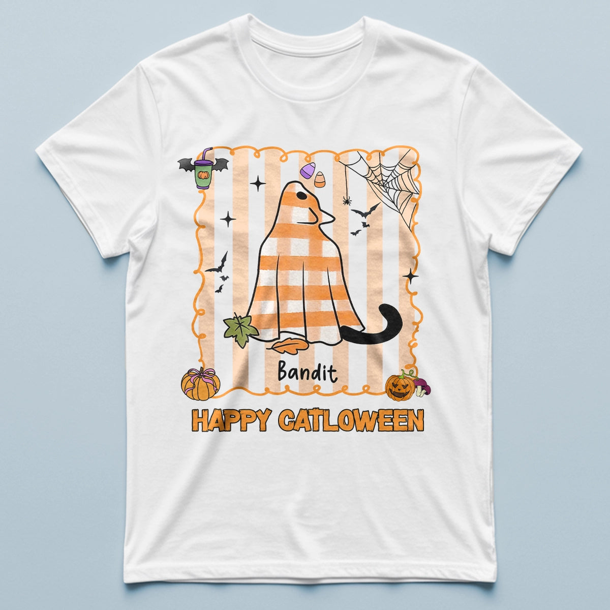 Happy Catloween - Cute Cat Ghost - Personalized T-Shirt