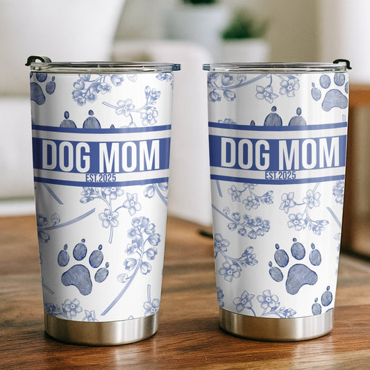 Dog Mom Est. 2025 - Custom Name Toile De Jouy Style - Personalized Tumbler