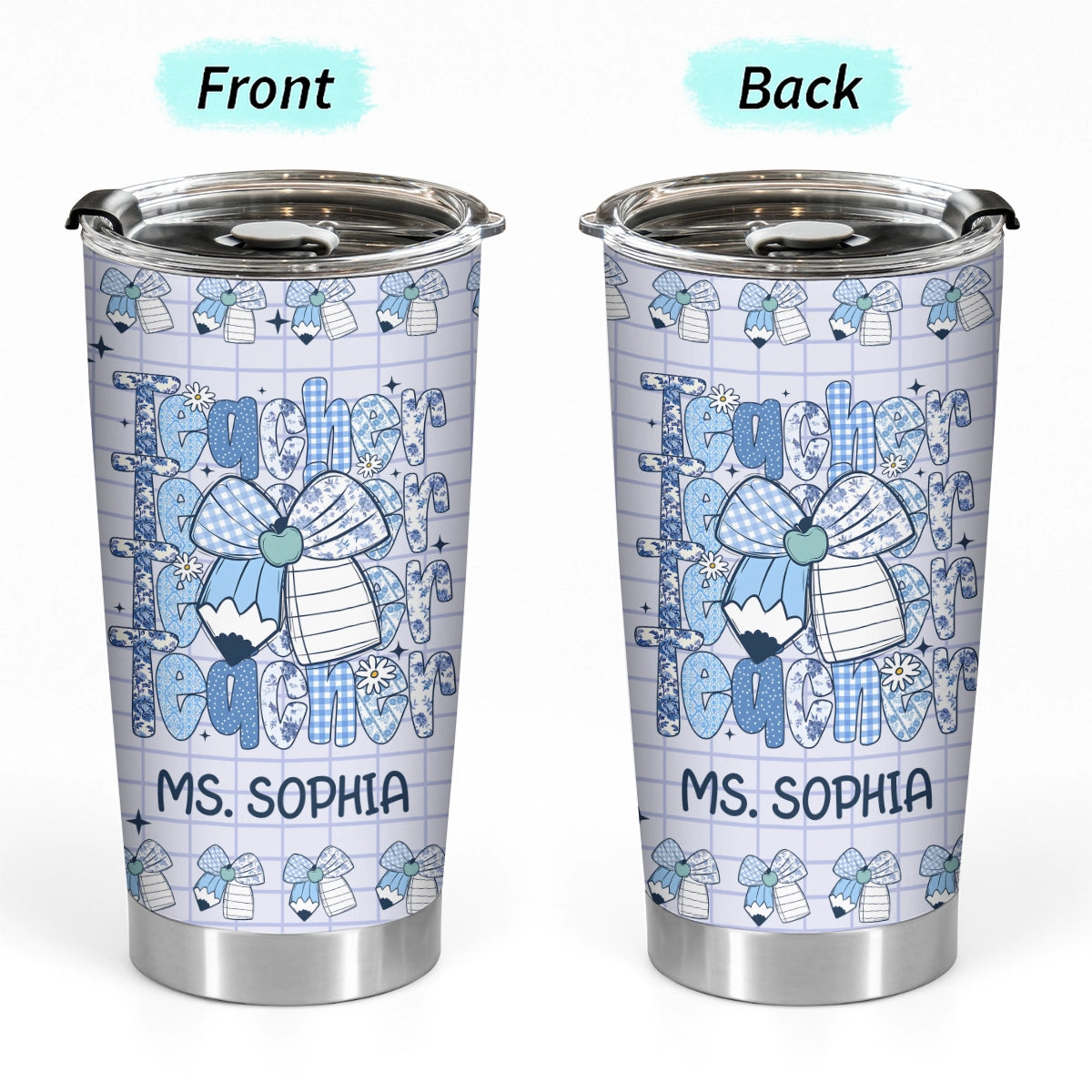 Teacher Vintage Flower With Bow - Back To School Gift for Teacher - Personalized Tumbler