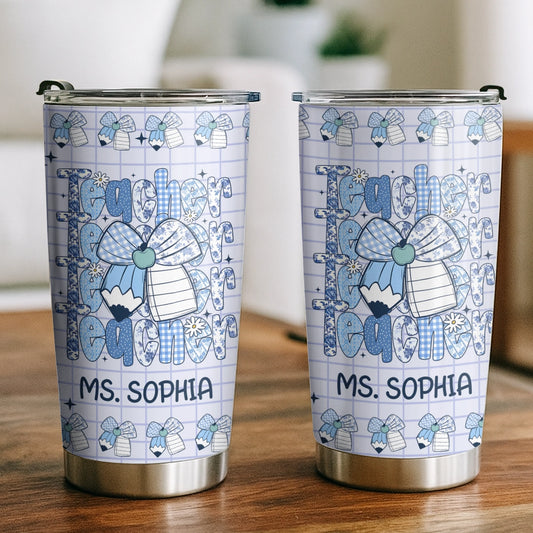 Teacher Vintage Flower With Bow - Back To School Gift for Teacher - Personalized Tumbler