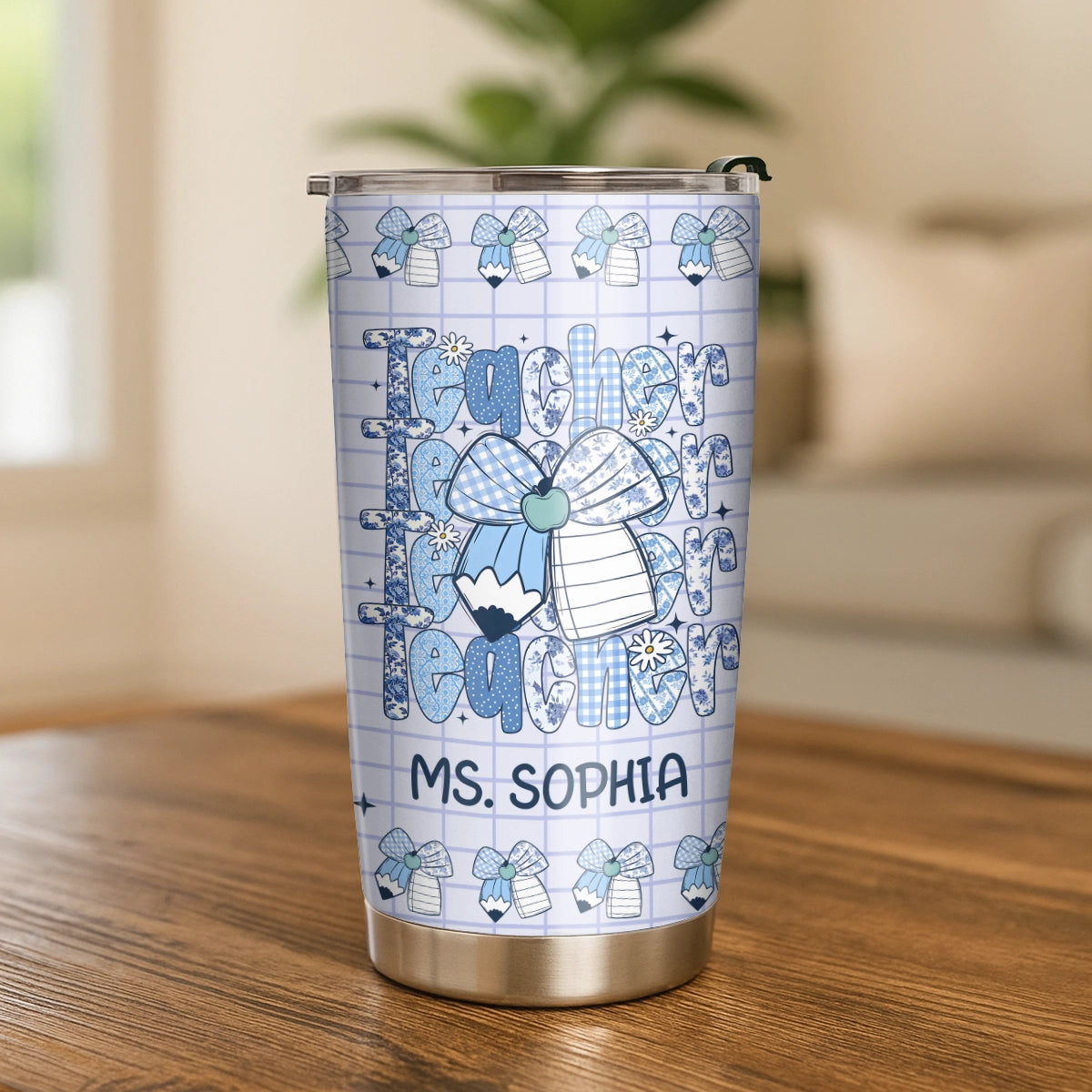 Teacher Vintage Flower With Bow - Back To School Gift for Teacher - Personalized Tumbler