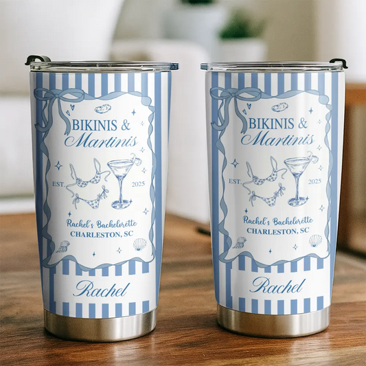 Bikinis & Martinis - Bachelorette Party Favor - Personalized Tumbler