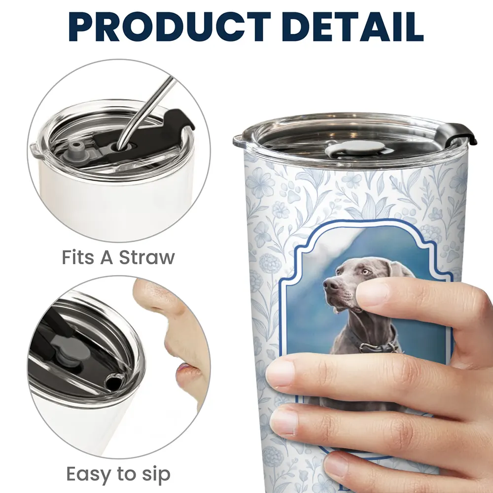 Custom Pet Photo Toile De Jouy - Best Dog Mom Ever - Personalized Tumbler