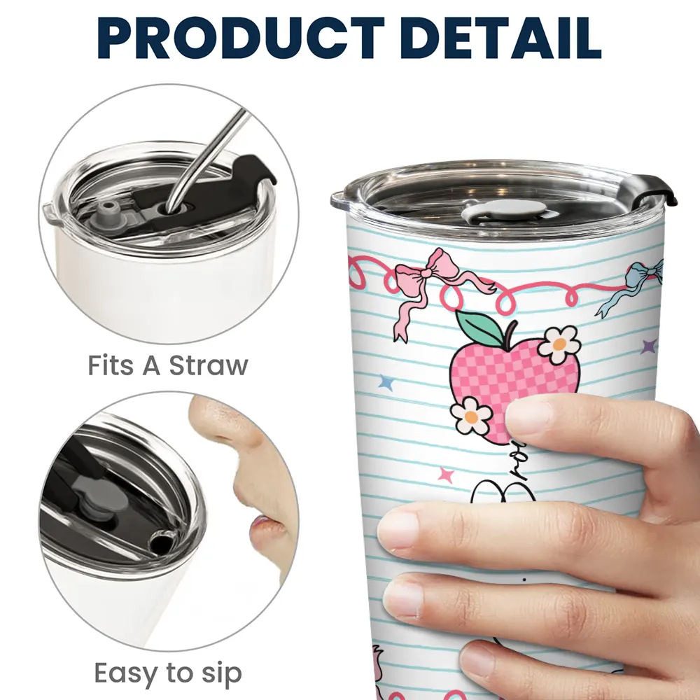 Custom Teachers Name Gift - Girly Coquette Style - Personalized Tumbler