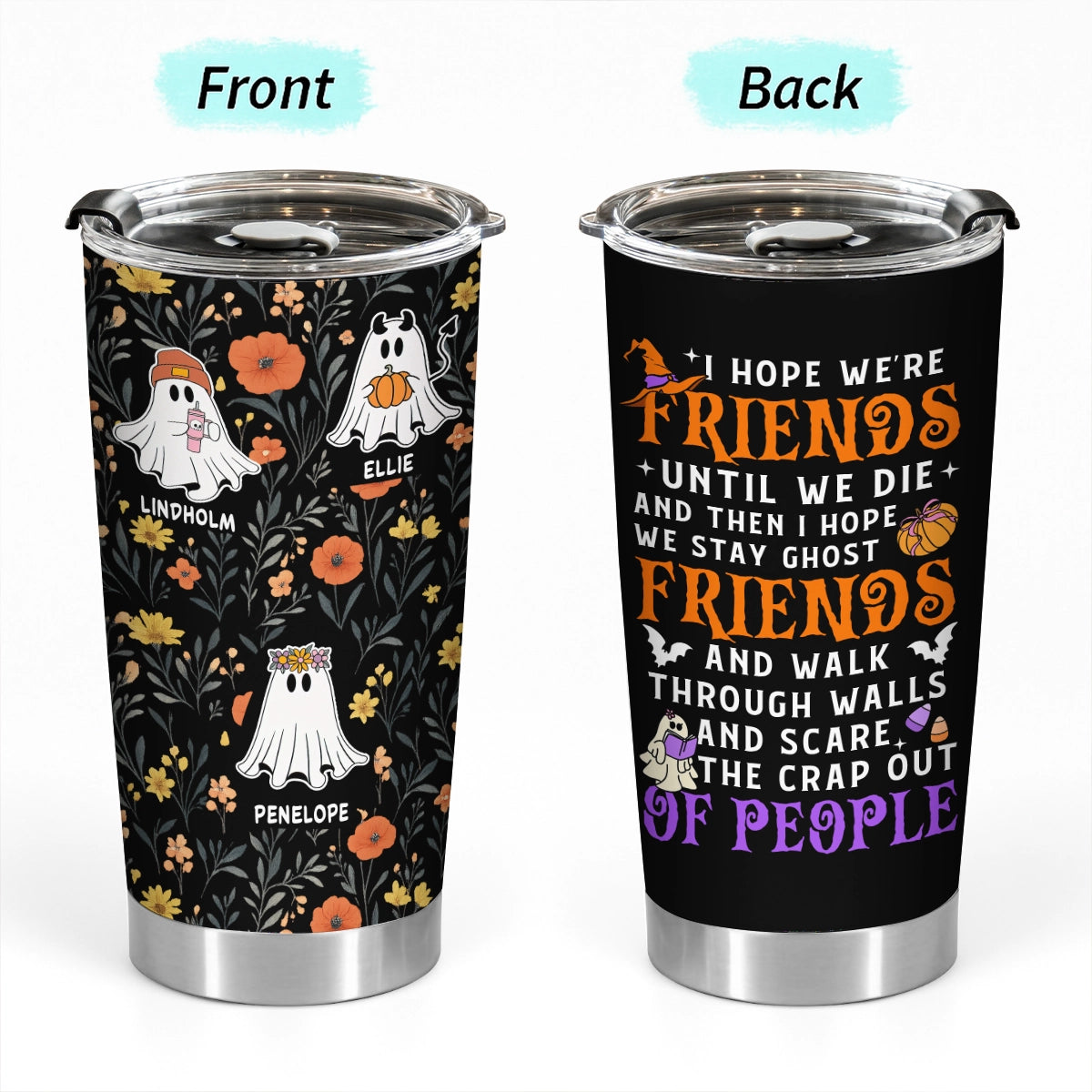 Cute Ghosts Floral - Halloween Gift For Friends - Personalized Tumbler