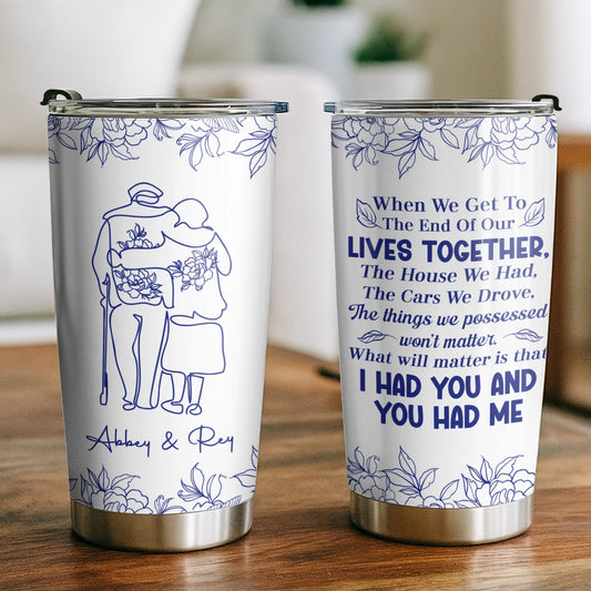 I Had You Couple - Blue Floral - Personalized Tumbler