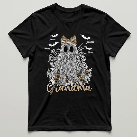 Grandma Cute Lace Ghost - Custom Name Bat - Personalized T-Shirt