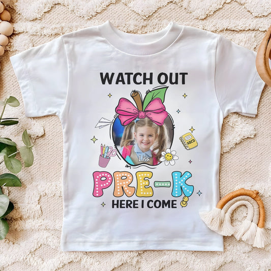 Retro Back To School Watch Out Kindergarten Here I Come - First Day Of School Tee For Kid - Personalized Toddler T-Shirt