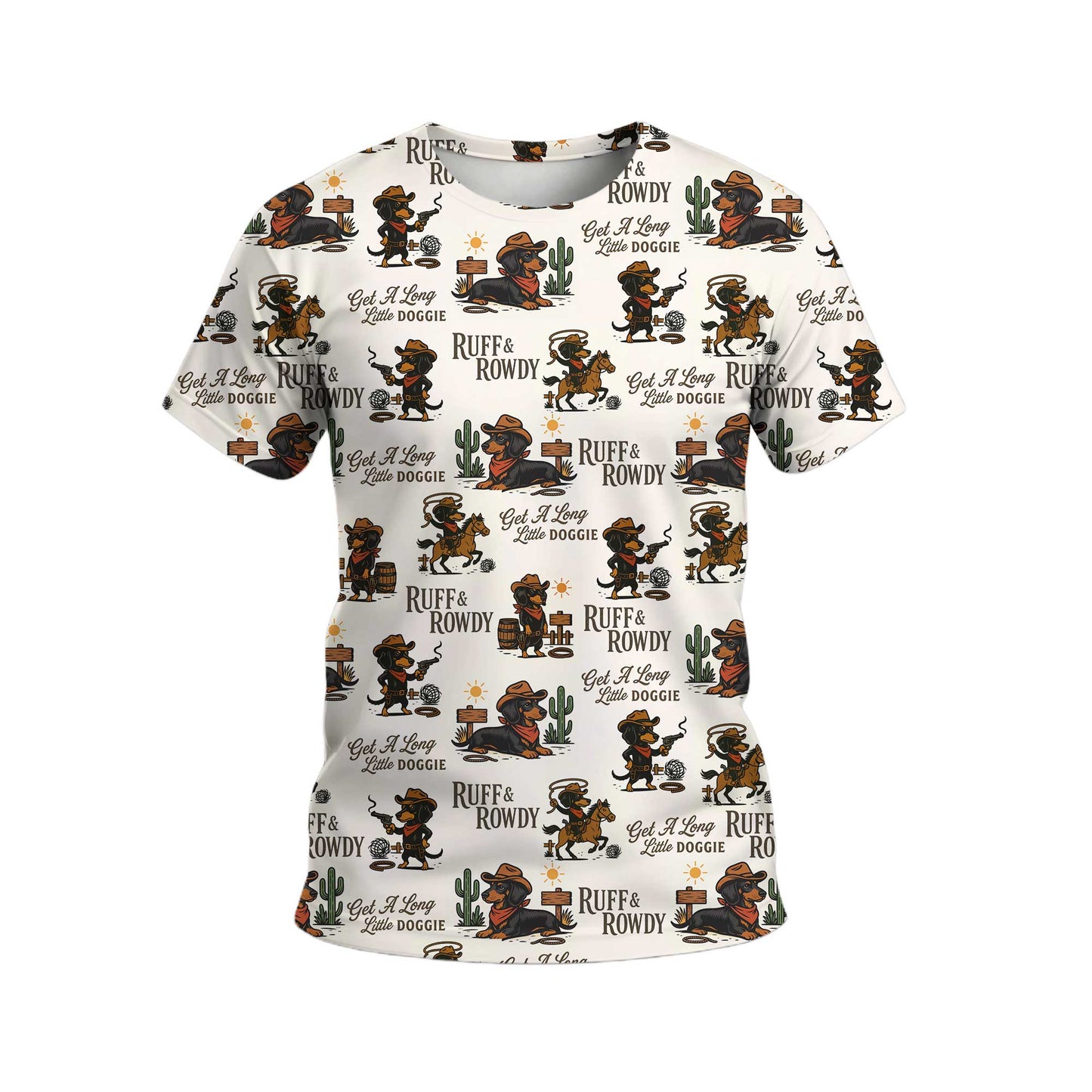 Get A Long Little Doggie Vintage Dachshund Shirt, Western Cowboy Dachshund Pattern Polo, Dachshund T Shirt, Wiener Dog T Shirt