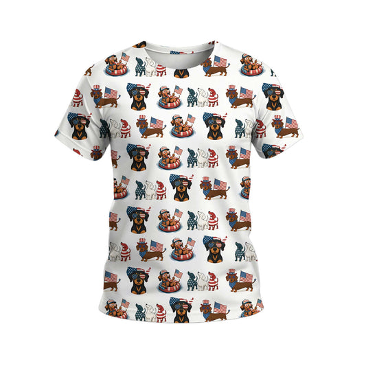 American Flag and Cute Dachshund Pattern Polo, Dachshund Shirt, Wiener Dog T Shirt
