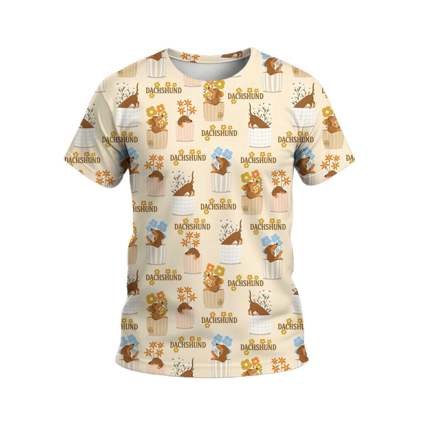 Whimsical Dachshund In Flower Pots Vintage Polo, Dachshund T Shirt, Wiener Dog T Shirt