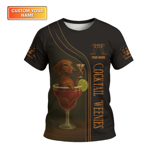 Dachshund Shirt, Funny Dog Cocktail Weenies, Weiner Dog Shirts, Dachshund Sitting In Cocktail Glass With Martini