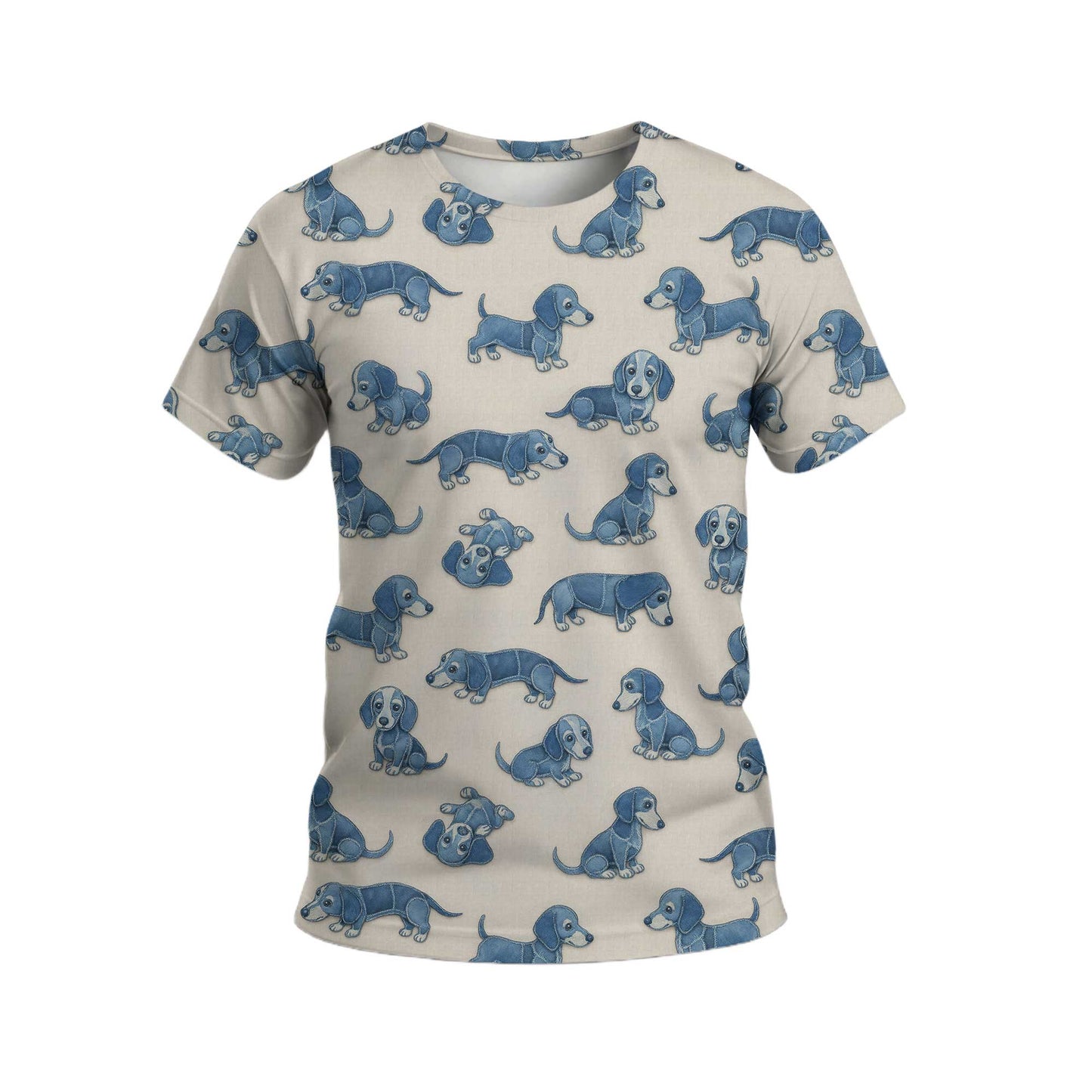 Playful Blue Dog Pattern Hawaiian Style, Wiener Dog T Shirt, Dachshund Shirt