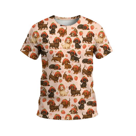 Funny Kawaii Strawberry Art With Cute Dachshund Shirt, Dachshund T Shirt, Wiener Dog T Shirt