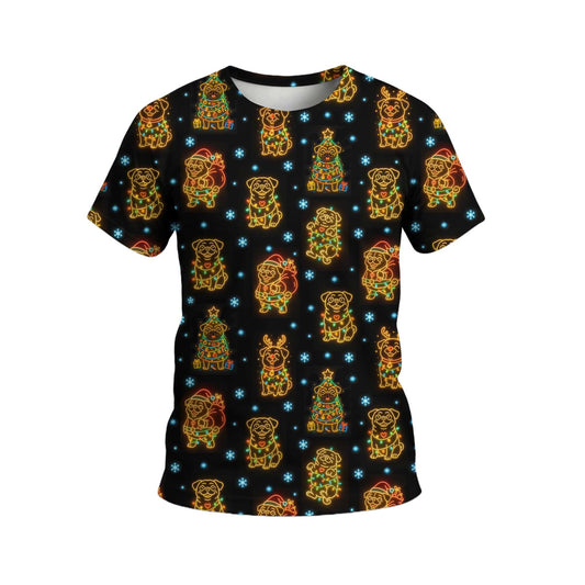 Funny Pug Holiday Lights Festive Xmas Pattern Polo, Christmas Pug Shirt, Corgi T Shirt