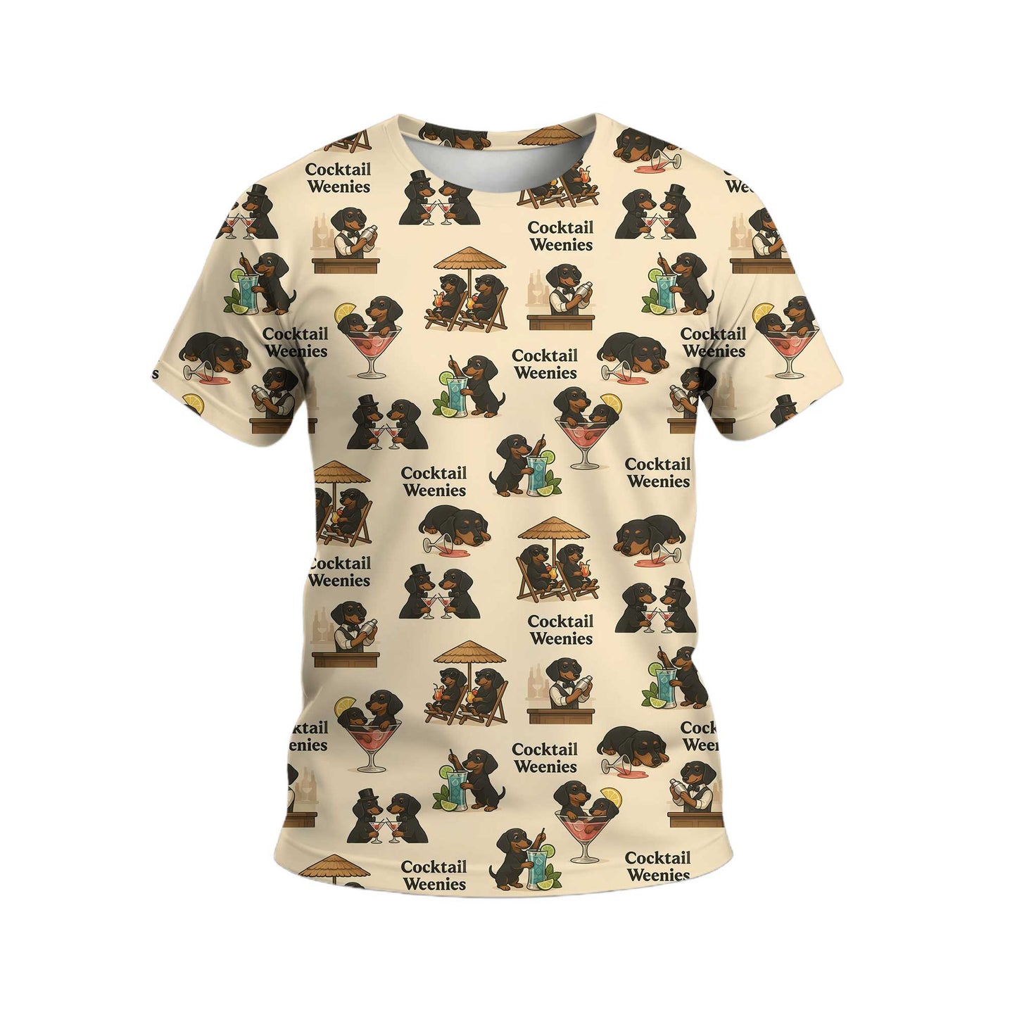 Cocktail Dachshund Pattern Lightweight Polo, Wiener Dog T Shirt, Dachshund Sweatshirt