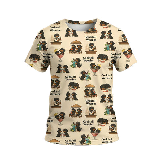 Cocktail Dachshund Pattern Lightweight Polo, Wiener Dog T Shirt, Dachshund Sweatshirt